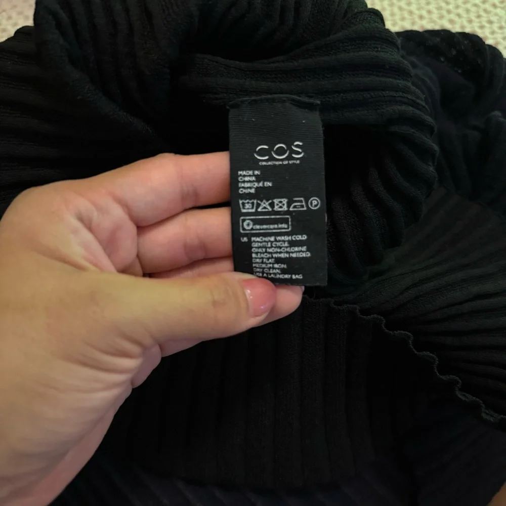 COS Black Ribbed Knit Midi Dress Long Sleeve Asymmetrical Hem Minimalist Size S - Picture 15 of 16